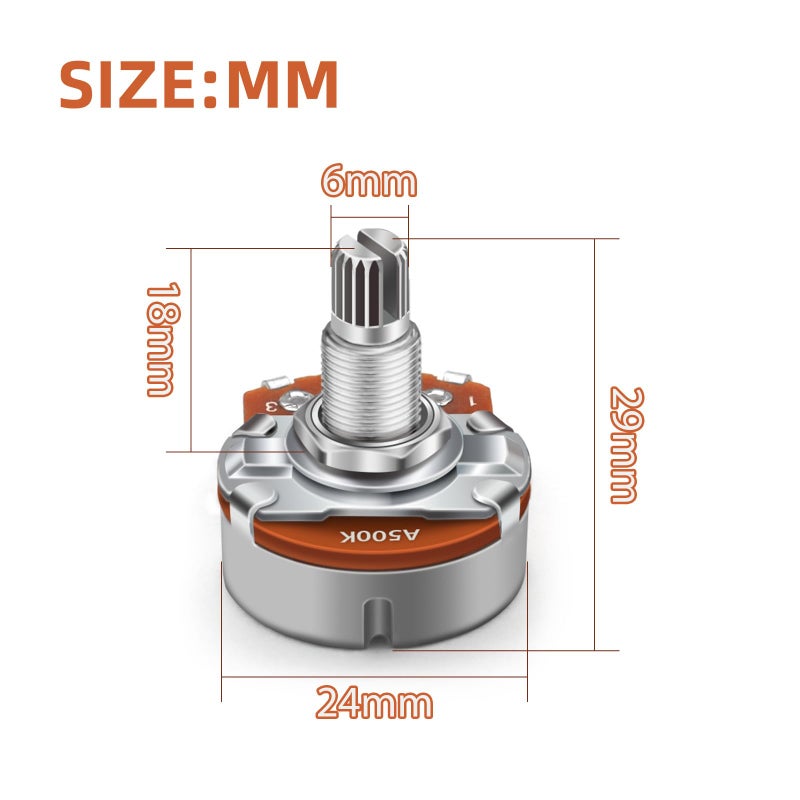 SAPHUE 4PCS A250K+B250K+A500K+B500K Push Pull Potentiometer Brass Metric Coarse 18-Spline Split Shaft Pots Audio Taper Potentiometers for Electric Guitar Bass,2T2V (250K&500K) - Image 2